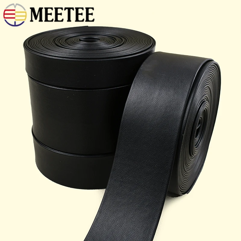5/10Meters Meetee 3-50mm Black PU Leather Ribbon Band for Sewing Bag Strap Necklace Jewelry Webbing Tape Clothes Decoration Rope