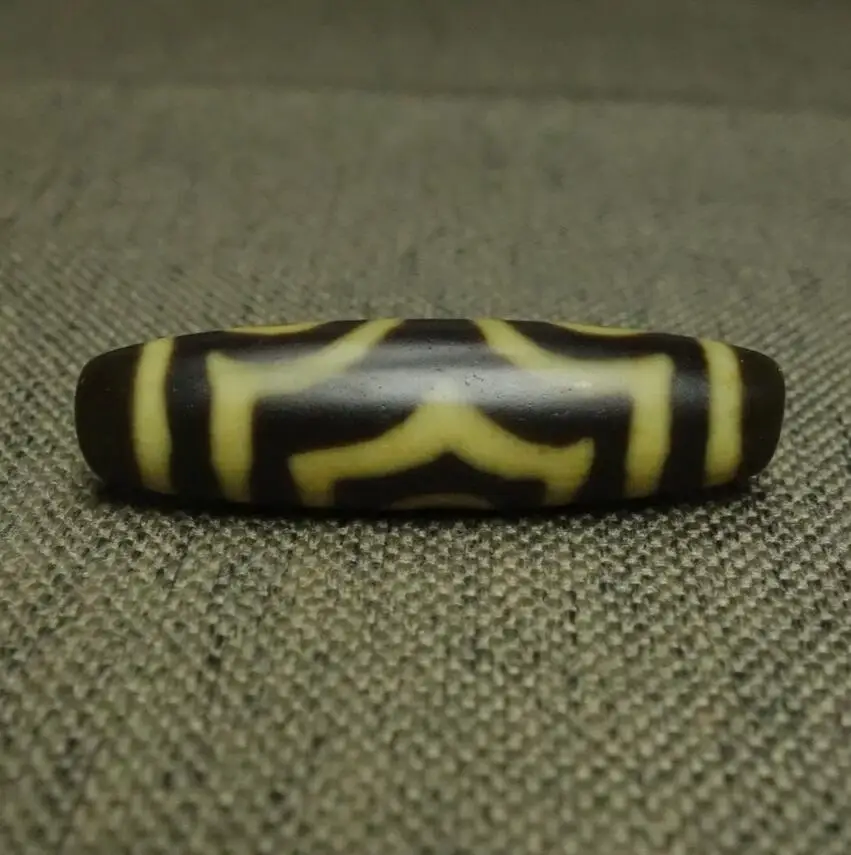 Himalaya Tibetan DZI Beads Old Agate Yellow Line Vajra 3 Eye Amulet Pendant#4824