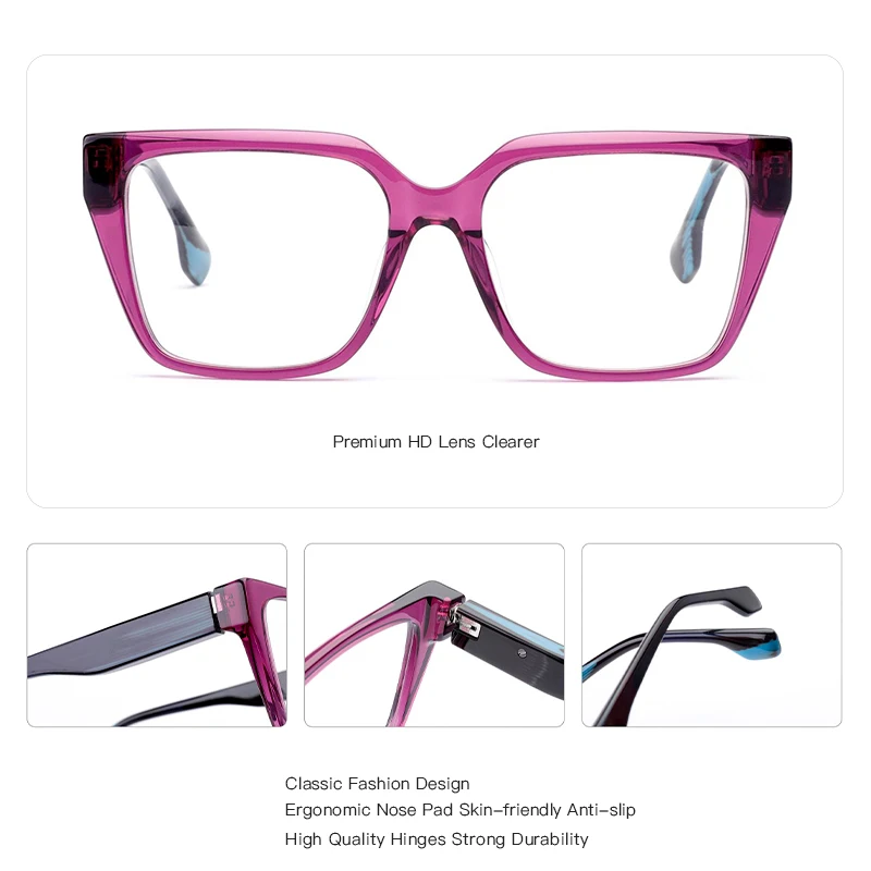 نظارات ZENOTTIC المربعة من الأسيتات للجنسين بتصميم شفاف وإطار حديث وبسيط وصفة طبية جاهزة #5