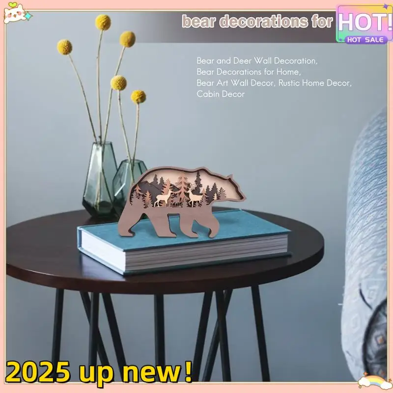L47anew!-Dekoracja ścienna z niedźwiedziem i jeleniem, dekoracje z niedźwiedziem do domu, dekoracja ścienna z niedźwiedziem, rustykalny wystrój domu, wystrój kabiny