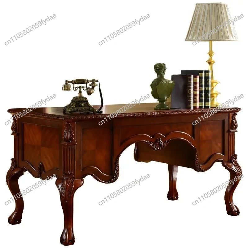 American solid wood desk home computer office rack combination writing desk chair