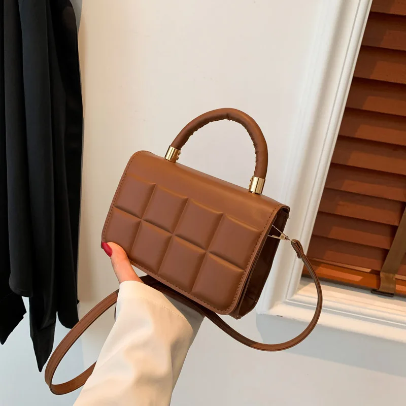 Chocolate Checkered Small Women\'s Single Shoulder Crossbody Bag 2024 New High-End Feel Handbag