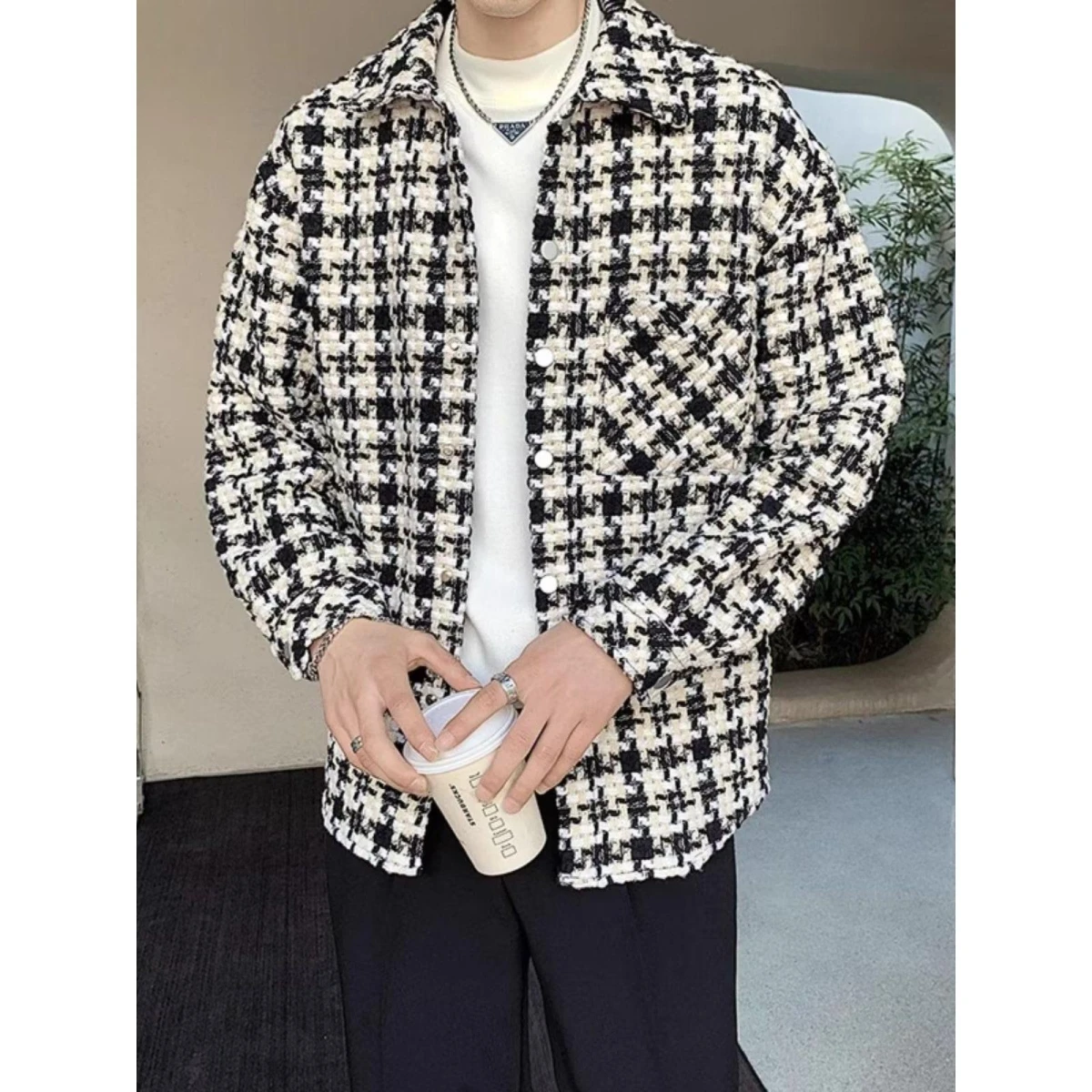 

Thiened фланелевая клетчатая куртка мужская модная зимняя верхняя одежда пальто с воротником irt молодежное пальто со стойкой Long Sve