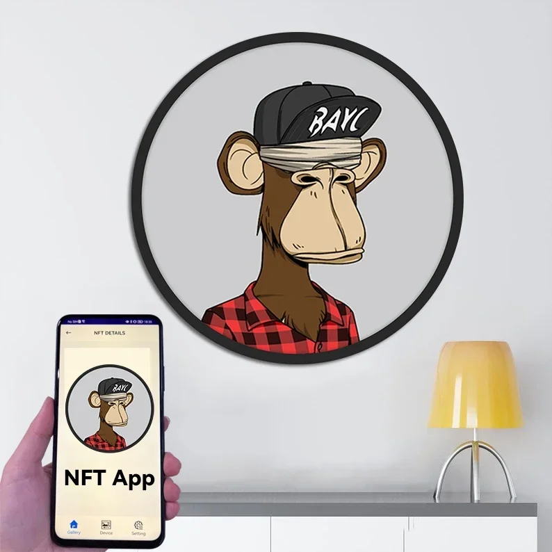 OEM Custom 23,6" Nft Round Screen Android 11.0 Crypto-Art Frame Wifi Video Foto Holz Smart Digital Token Nft Display Frame