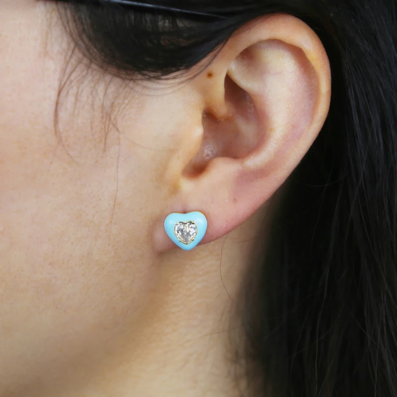 2022 Summer New Gold Color Pastel Enamel Heart Shaped Cubic Zirconia CZ Lovely Women Girl Stud Colorful Earring
