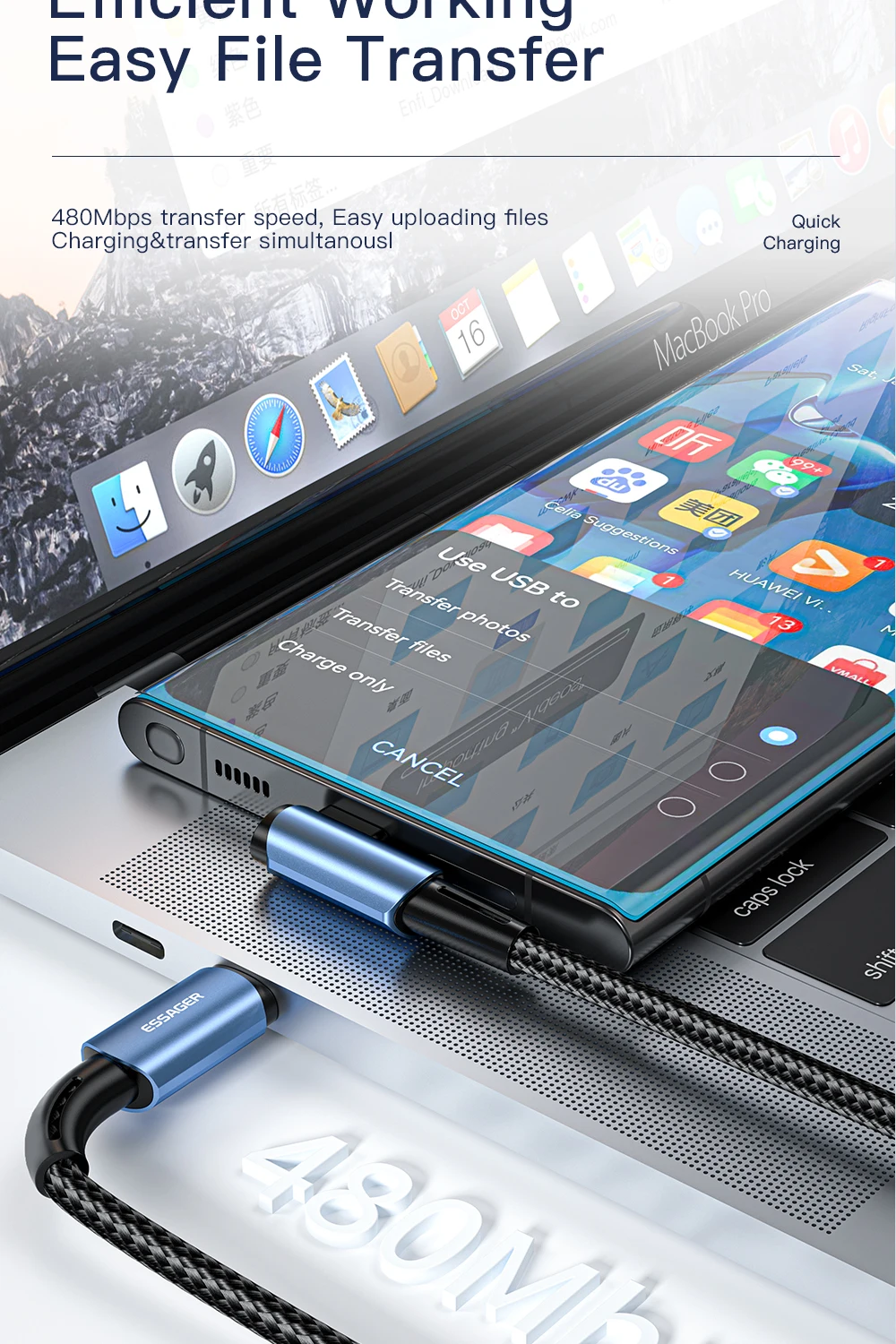 Essager 100 W USB Typ C auf USB C Kabel 90 Grad Winkel für iPad MacBook Pro Xiaomi Samsung Huawei Schnellladung Typ-C Datumskabel – Detail 16