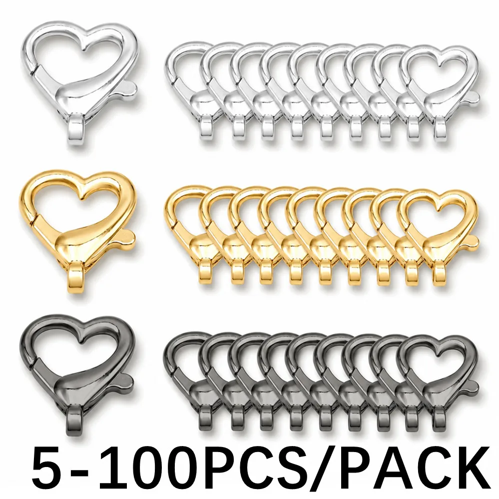5/100Pcs Heart Shaped Spring Clasps Metal Lobster Clasps Bag Clips Hook Dog Chain Buckles Keychain Jewelry Making Accessories