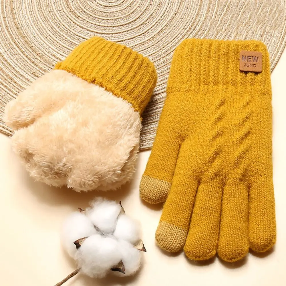 

Cold Proof Knitted Gloves High Quality Thickened Plush Double Layer Mittens Nonslip Winter Driving Gloves Outdoor