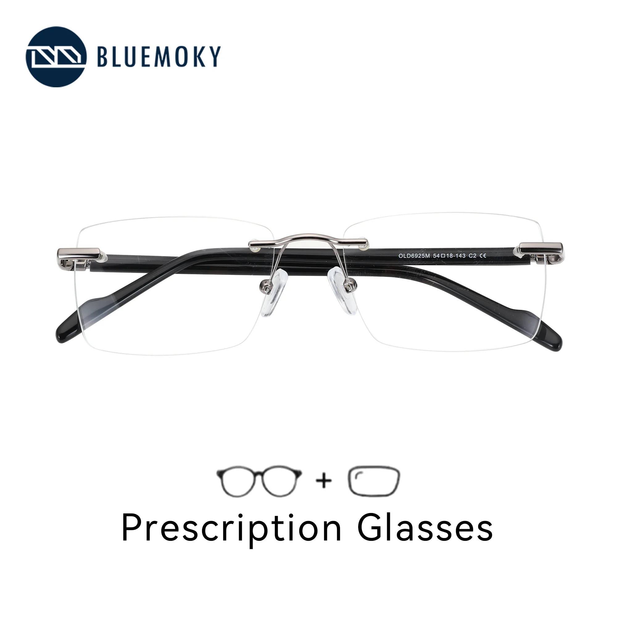 

BLUEMOKY M размер модные металлические очки по рецепту на заказ для мужчин без оправы прямоугольные оптические очки для близорукости с рецептом