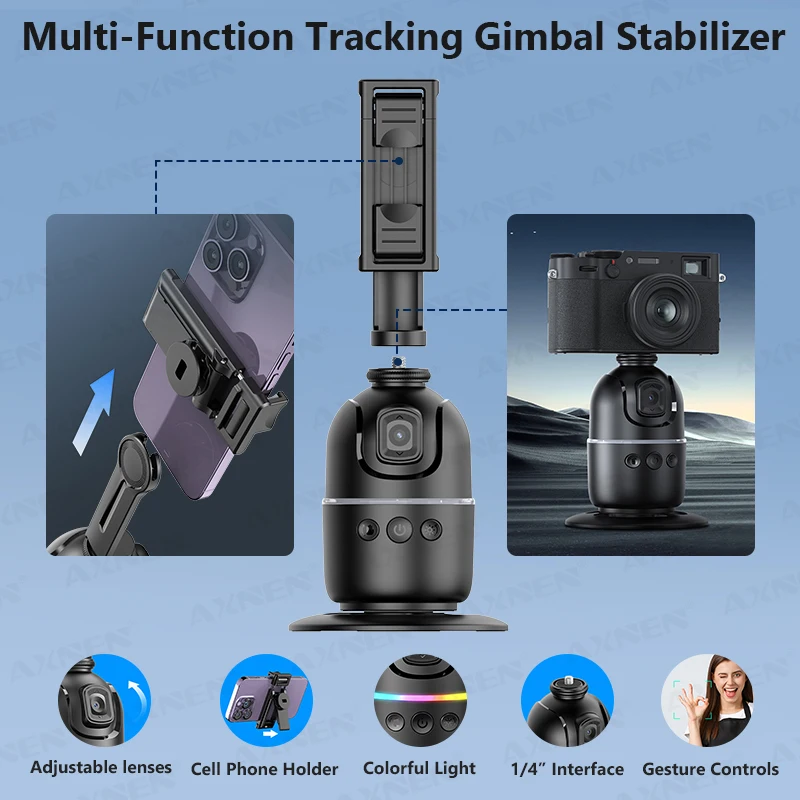 AXNEN P03 Gimbal Stabilizer for Mobile Phone AI 360 Follow Selfie Stand Face Tracking Desktop Gimbal for Cellphone and Cameras