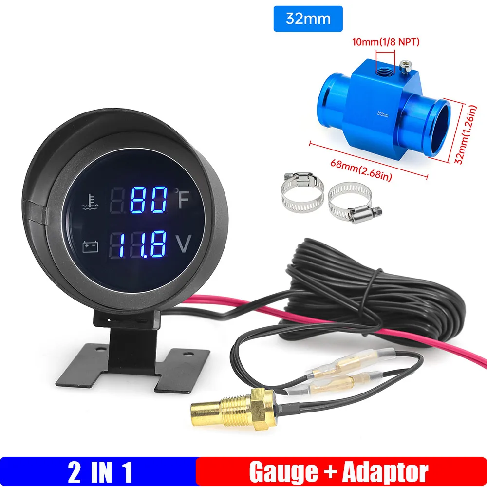 

ZMFJH синий светодиодный мультиметр 2IN1 цифровой датчик температуры воды + напряжение с датчиком температуры адаптер 26-40 мм для автомобиля грузовика 12V24V