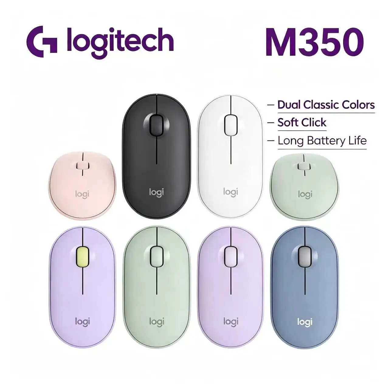 Logitech M350 Pebble Silent Mouse Portable Mini Wireless Mouse Multi Color Available For Laptop Mac Chromebook