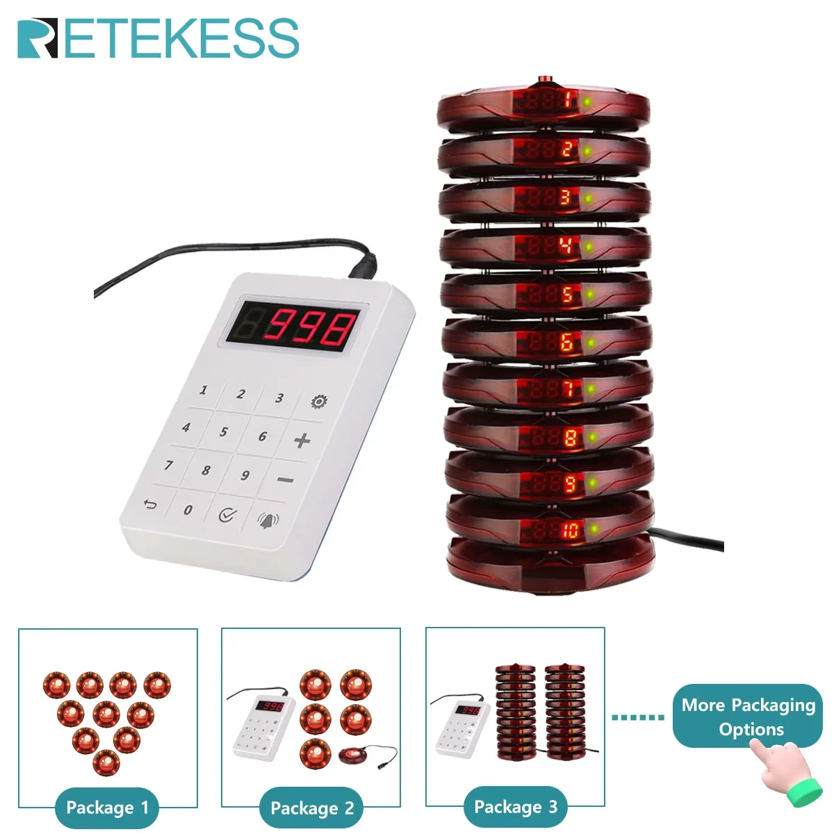 RETEKESS TD158 Restaurant Pagers Vibrator Coaster Buzzers Receiver Waterproof Keyboard for Food Truck Bar Cafe