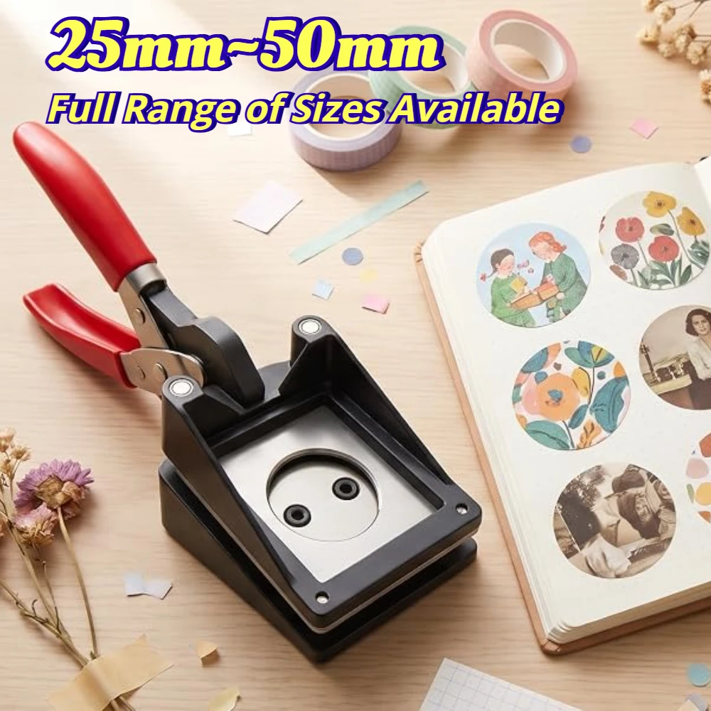 25/32/35/44/50mm Circle Handheld Paper Cutter for Button Making for Business Cards Crafts DIY Projects Hardened Steel Blade