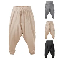 Pantalones Harem para hombre, ropa de calle con entrepierna caída de lino y algodón, pantalones largos ligeros y transpirables, cómodos para correr para hombre