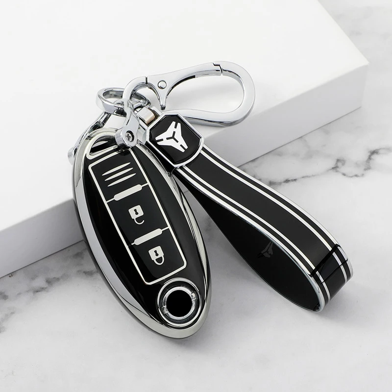 Car Key Case Cover for Nissan Leaf Micra Qashqai J11 J10 X Trail T32 Versa Note Patrol 3 4 5 Buttons Key Fob Protector Keychain