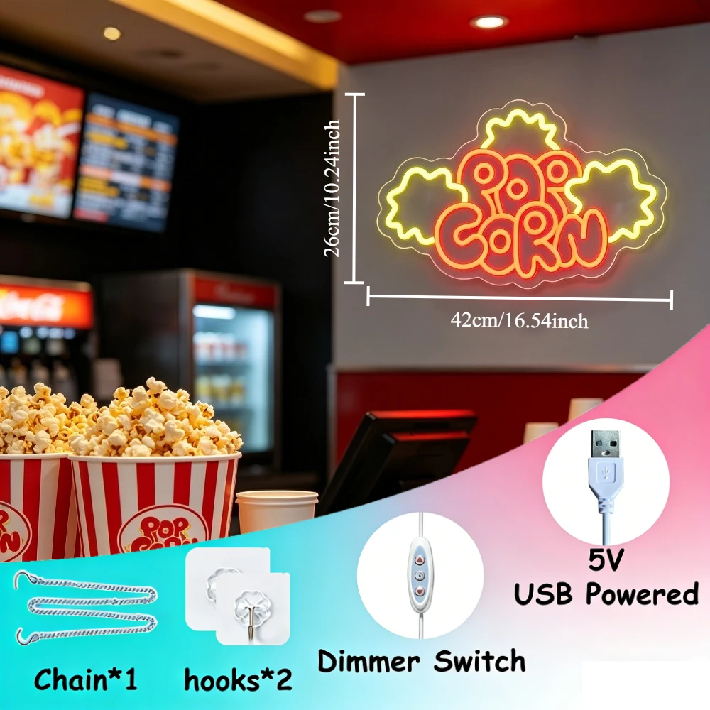 Enseigne néon LED Popcorn, Déc - Kids Outdoor Movie Night avis et prix