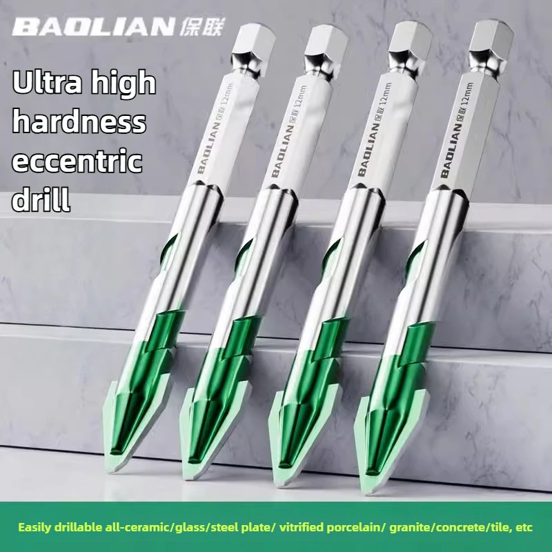 BaoLian Эксцентриковые спиральные сверла Наборы высокопрочных сверл 6 мм/8 мм/10 мм/12 мм Металлические спиральные сверла для стекла/плитки/дерева