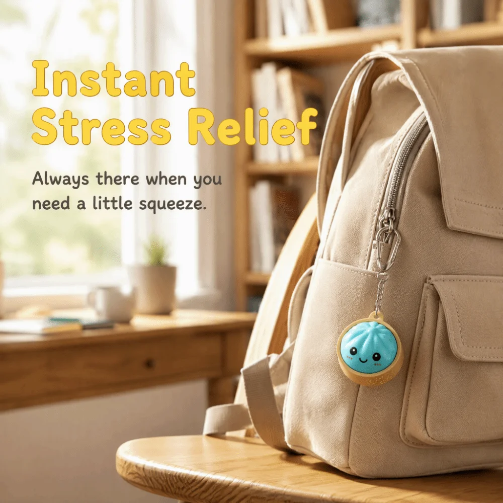 With Steamer Mini Dumplings Squishy Squeezable Cute Pinch Light-Up Steamed Bun Keychain Pendant Fidget Keyboard Fidget