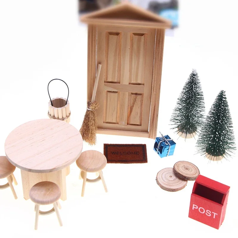 Juego de muebles para casa de muñecas en miniatura 1/12; Juego de mesa de comedor, sillas y taburetes para decoración del hogar de muñecas, colección de juguetes