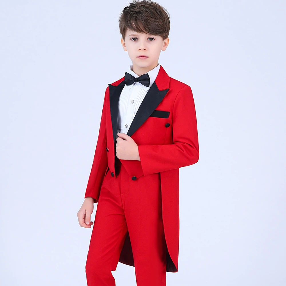 

Boy Suit Wedding Host Costume Kids Tuxedo Three Pieces Jacket Pants Vest Outfit Piano Performance Party Set