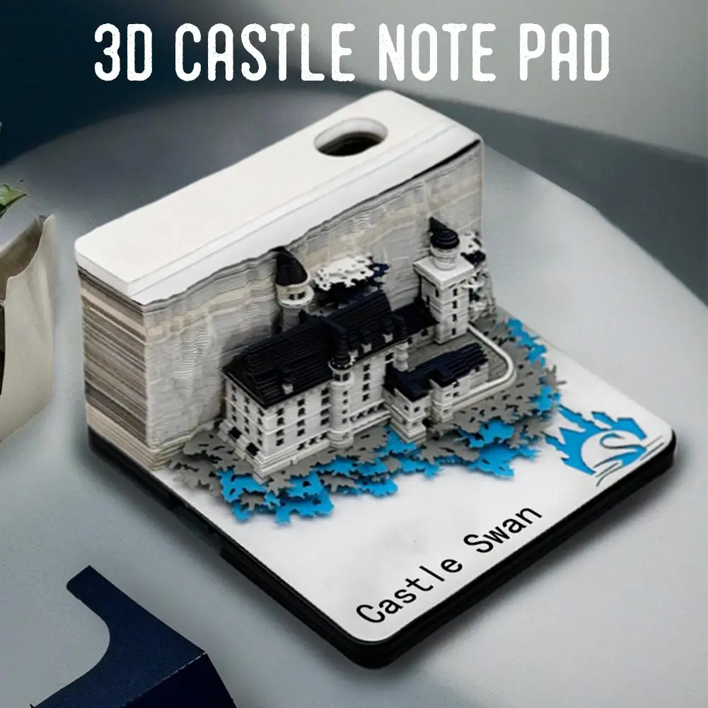 2025 3D Swan Castle Paper Sculpture Desk Calendar Magic Castle Memo Pad Tear-Away Notepad DIY Craft Gifts For Home Office School