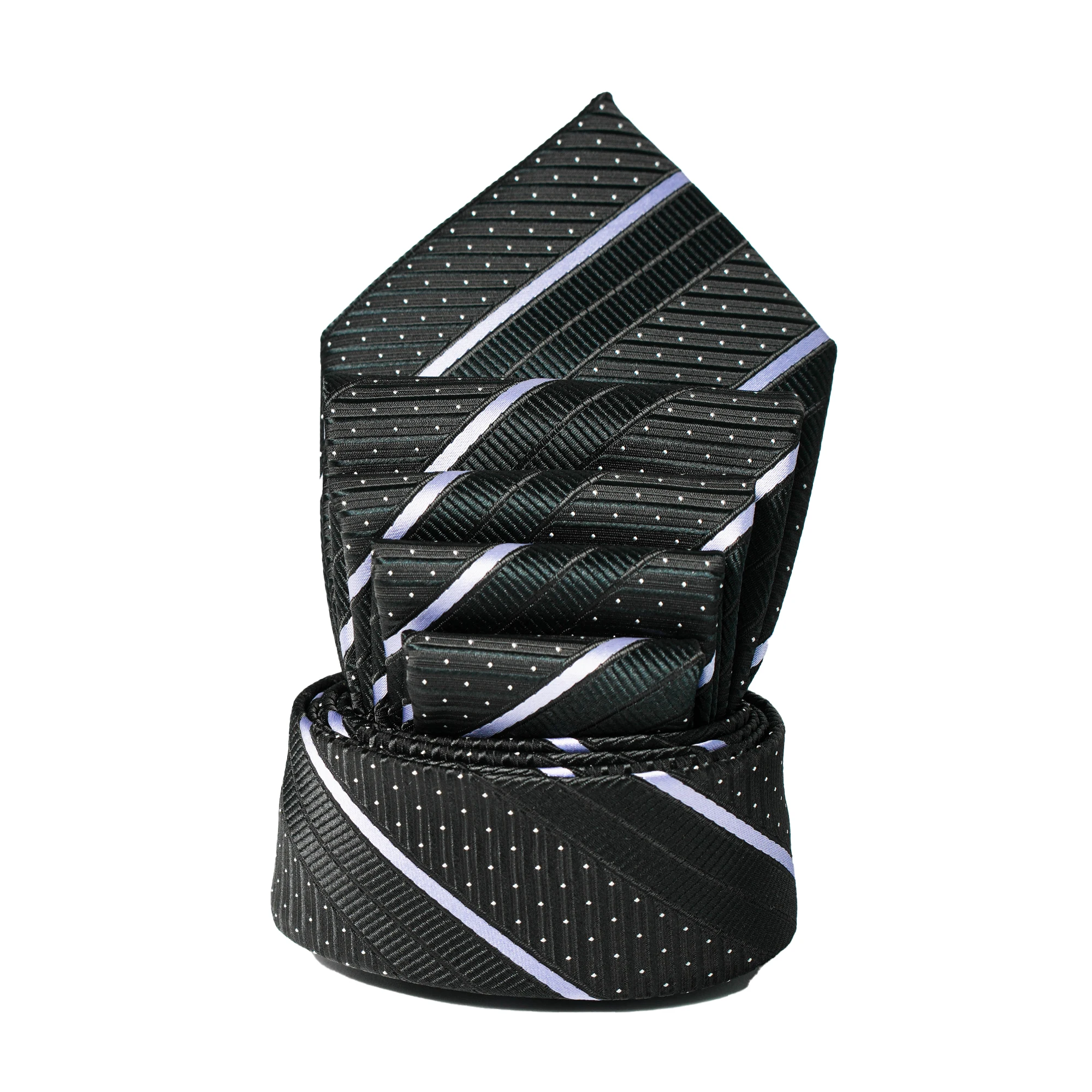 Elegante Herren-Seidenkrawatte mit Streifenmuster in Schwarz, Lila und Rot, für Anzug, formelle Anlässe, Hochzeit, Business, klassisches Luxus-Mode-Accessoire – Detail 14