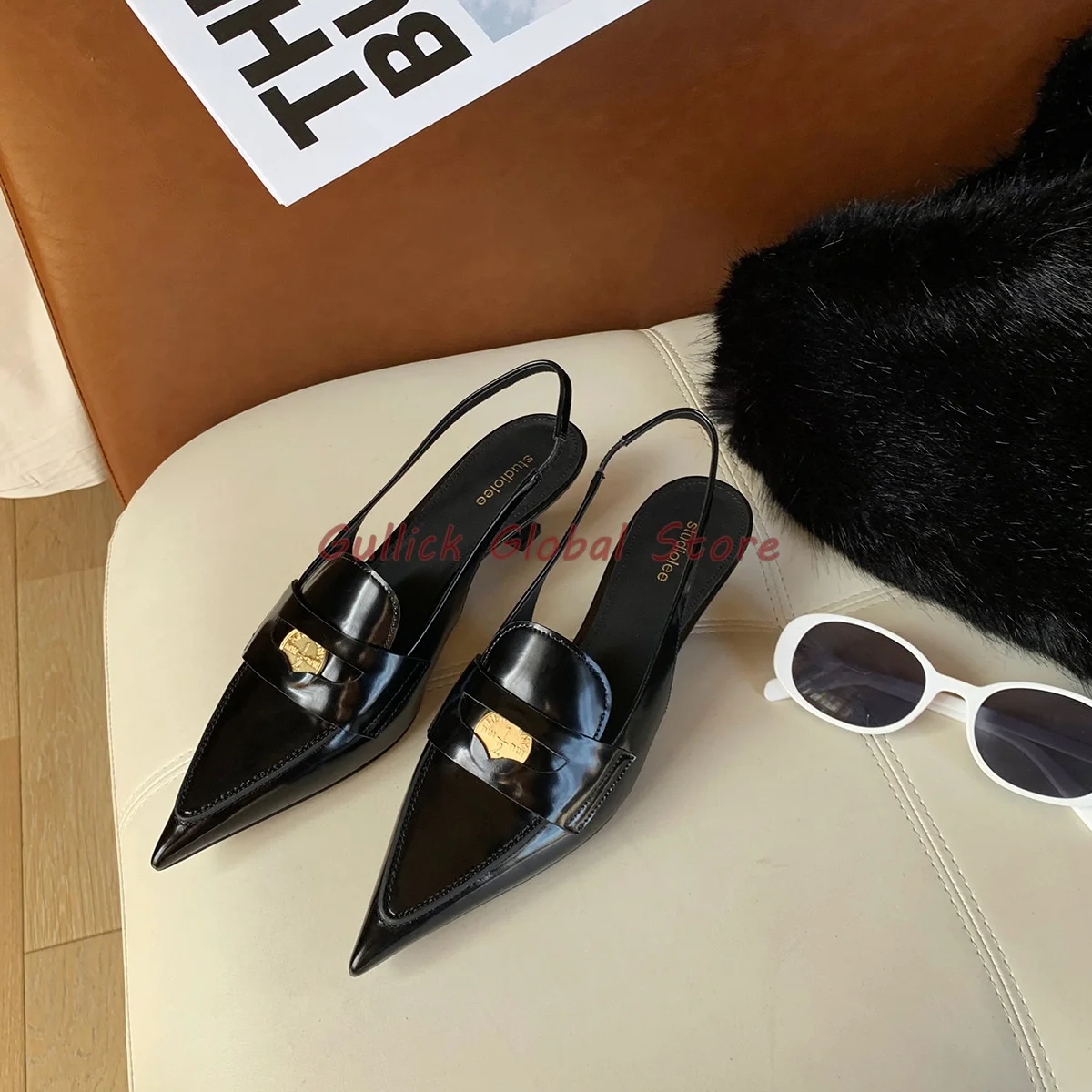 2024 New Arrival Elegant Women Shoes Pointed Toe Genuine Leather Wrapped Toe Elastic Band Sandals Kitten Heel Spring Dress Party