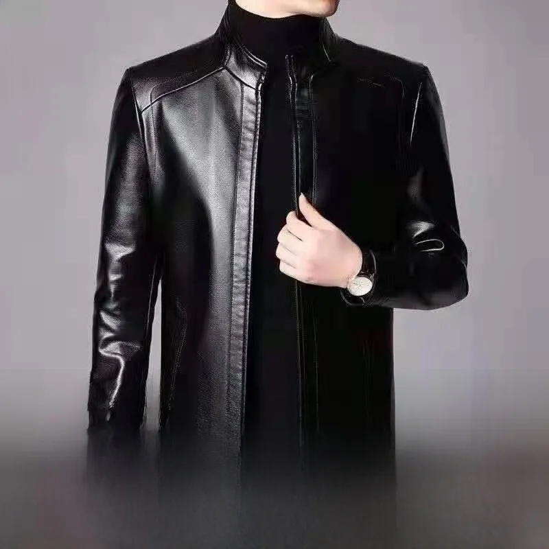 

Мужское зимнее пальто из натуральной кожи Jaet Thiened Fce Inner среднего возраста и ly Sle, длинное свеское пальто на молнии, деловое...