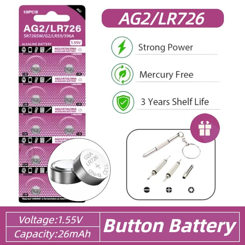 

1.55V AG2 Button Battery LR726 397 396A SR726 196 SR726SW CX59 LR59 SR59 396 For Toys Remote Watch Cell Coin Batteries