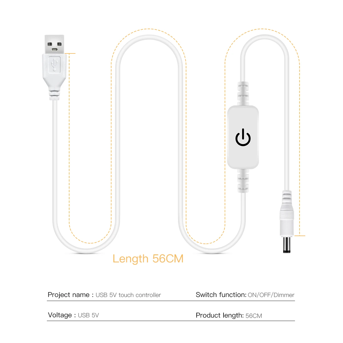 DC 5V USB Touch Sensor Dimmer Switch Brightness Dimming ON OFF Switch with DC Plug For LED Strip