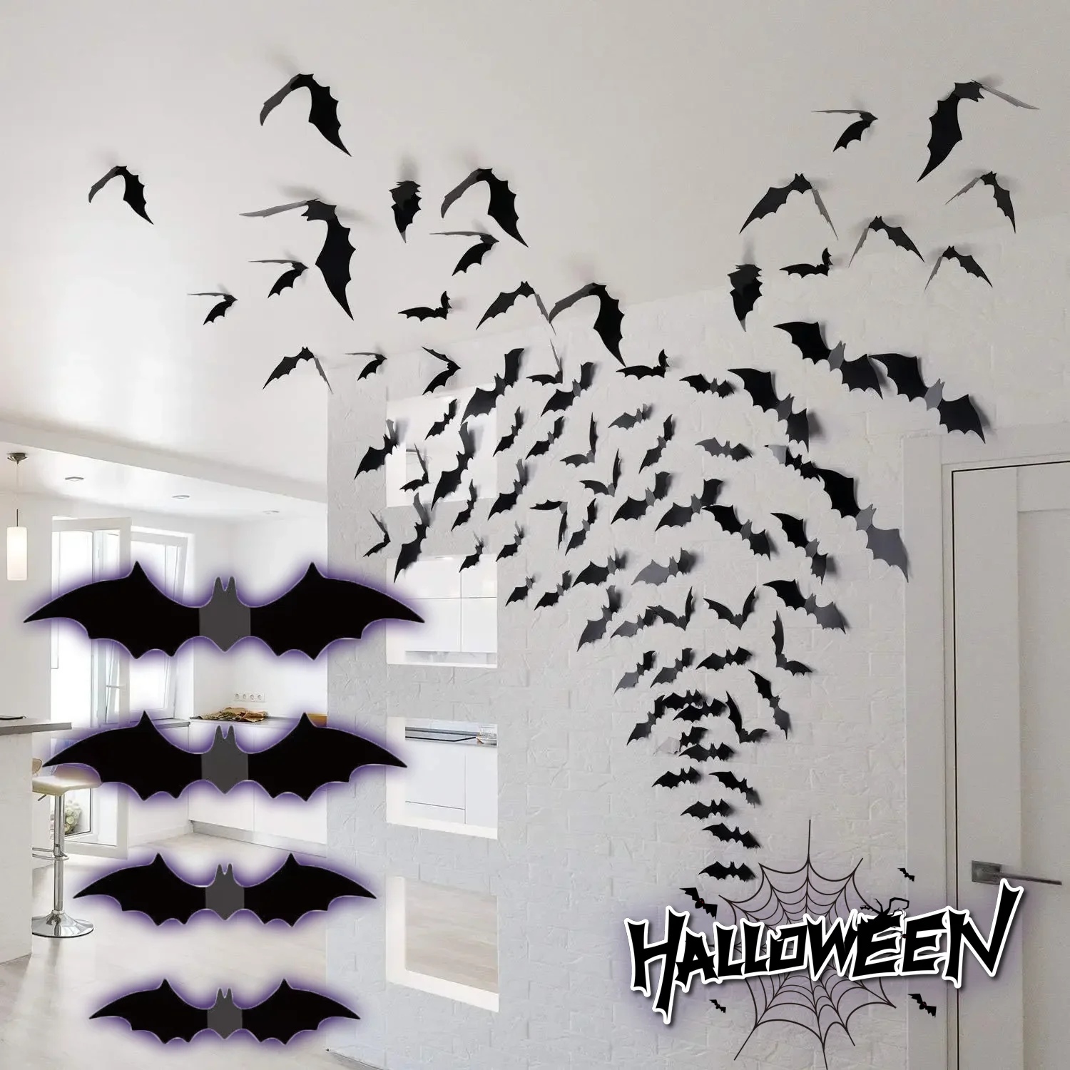 Halloween Decoration 3D Black PVC Bat Halloween Party DIY Decor Wall Sticker Bar Room Halloween Party Scary Decos Props