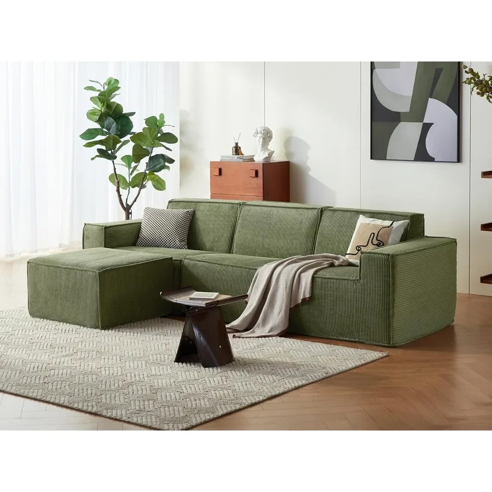 Oversized Deep Modular Sectional Sofa, Cloud Couch L Shaped 3-Seat Sofa With Ottoman, Corduroy Sectional Couches For Living|