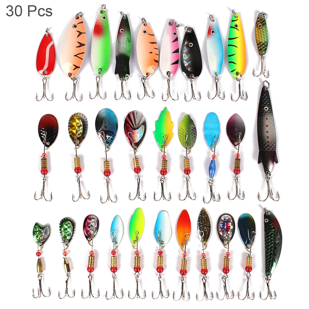 30pcs/lot Metal Material Production Spinnerbait Spoon Fishing Lure Colorful Pattern Catfish Bass Lures