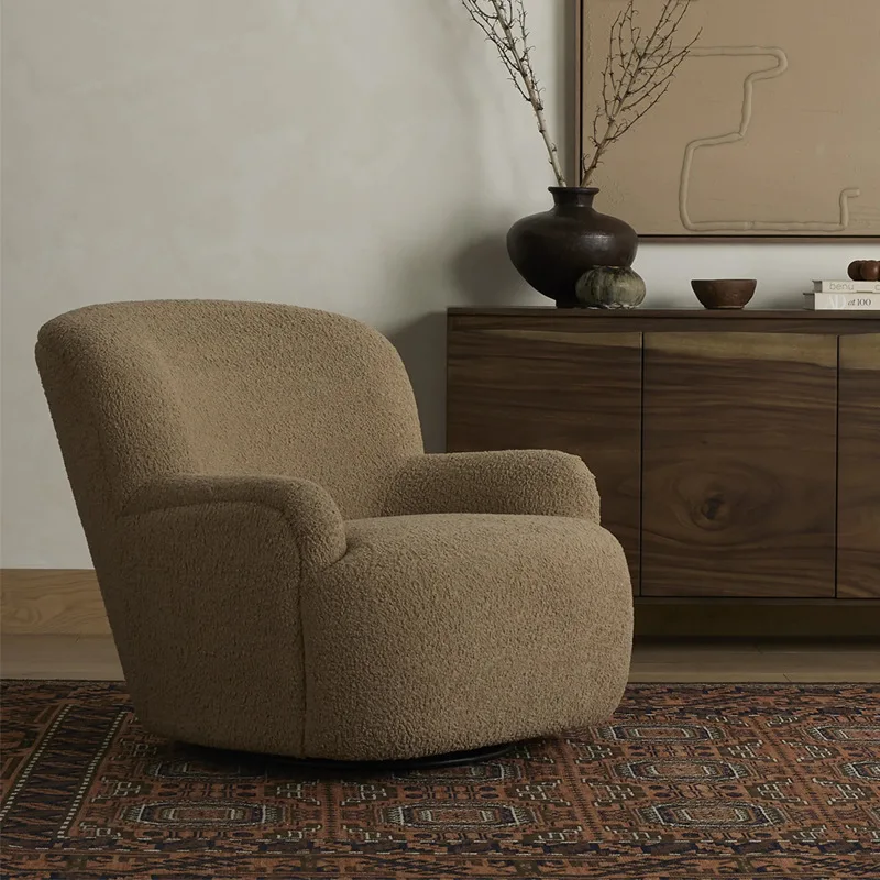 Nordic light luxury teddy fleece rotating single chair