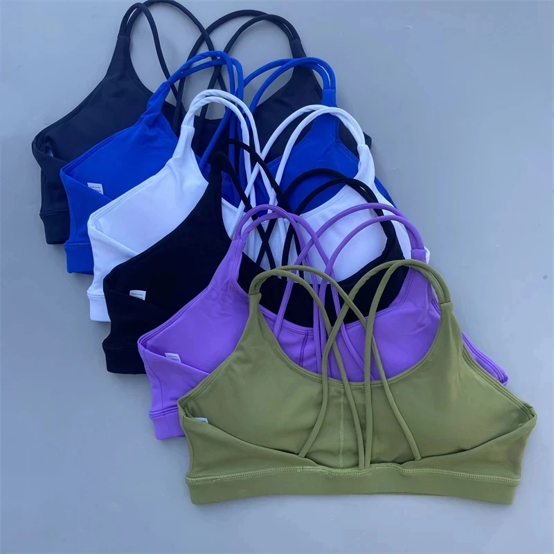 Solid Color cross four piece belt Women Fitness Sport Bra Top Gym shockproof Athletic Tight Workout With Chest Pad high strength