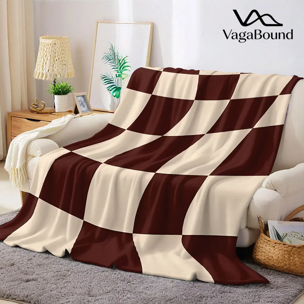Warped Brown Checker Flannel Blanket Warm Soft Halloween Christmas Decorative Couch Warm Cozy All-Season Gift