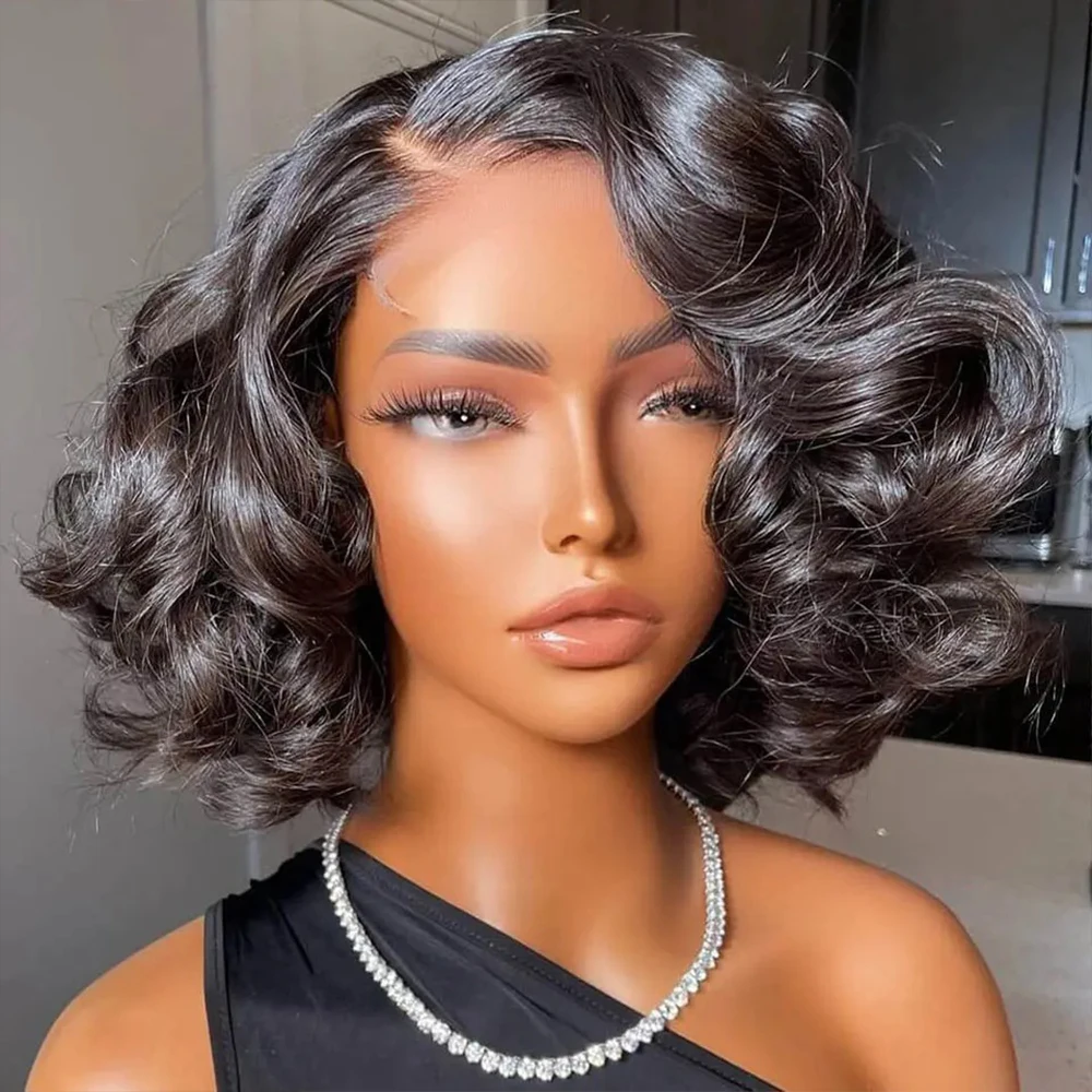 

Body Wave Short Bob Lace Frontal Wigs 13x4 Lace Front Human Hair Wig For Women 230% Density Brazilian 100% Human Hair 12 14 Inch