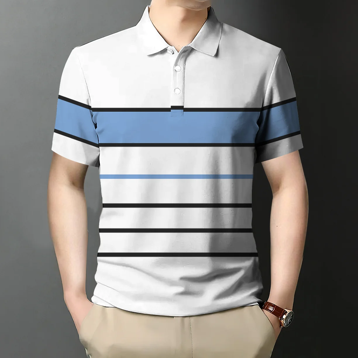 Summer Fashion Men\'s Polo Shirt Striped Print T Shirt Buttons Short Sleeve Vintage Clothing Oversized Streetwear Casual Golf Top