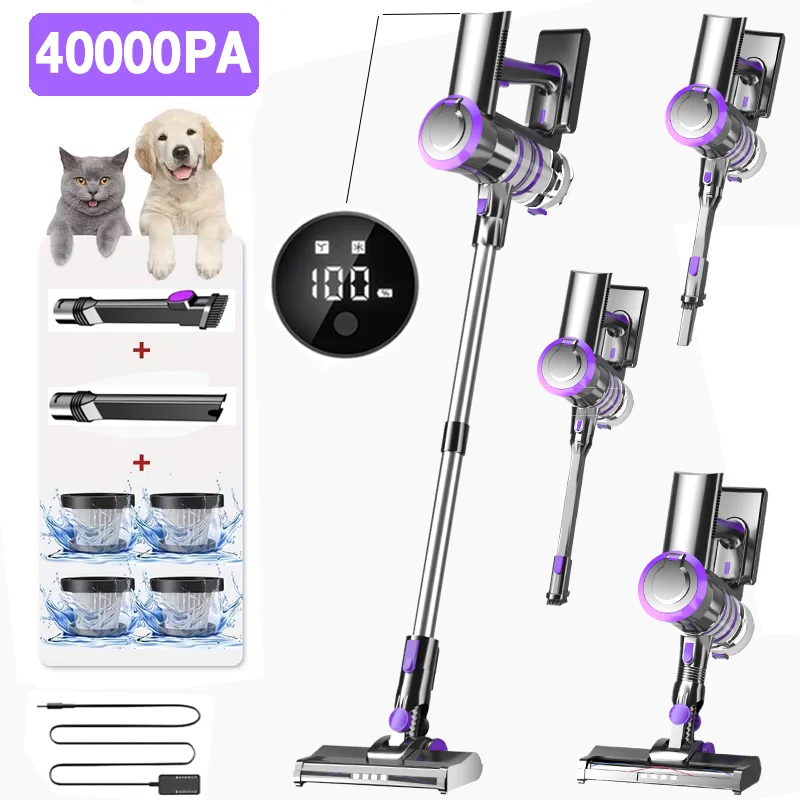 40Kpa Vacuum Cleaner for Home - Lightweight, Stick Vacuum Clean with Large-Capacity Battery, Max 45Mins Runtime