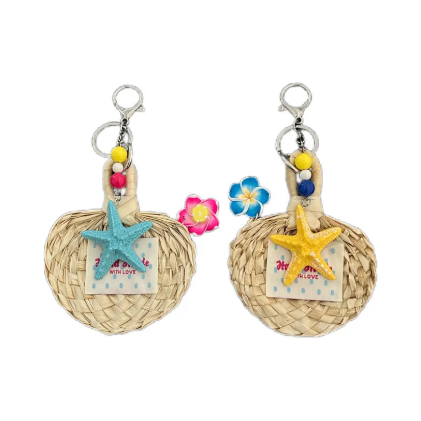Palm-leaf fan summer pendant ~ Beach Hawaiian-style island girl fan flower pendant keychain