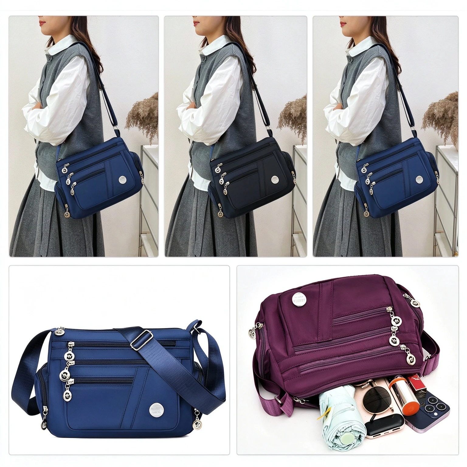 Casual Women Shoulder Messenger Bag Oxford Waterproof Zipper Handbags Package Female Large Capacity Travel Crossbody Bag