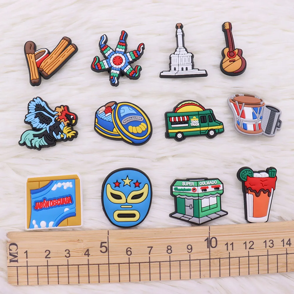 1pcs PVC Shoe Charms Fit Wristbands Mask Drink Rooster Guitar Kite Supermarket Taco Truck Hole Slipper Accessories Ornaments