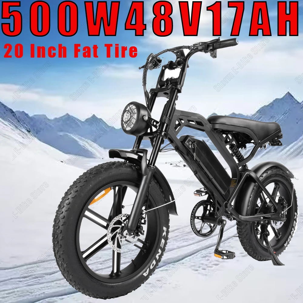 Mountain E-bicycle 500WMotor 48V17AH Lithiumbattery 20Inch Fat Tire Motorcycle Style E-bicycle APP Intelligent Control E-bicycle