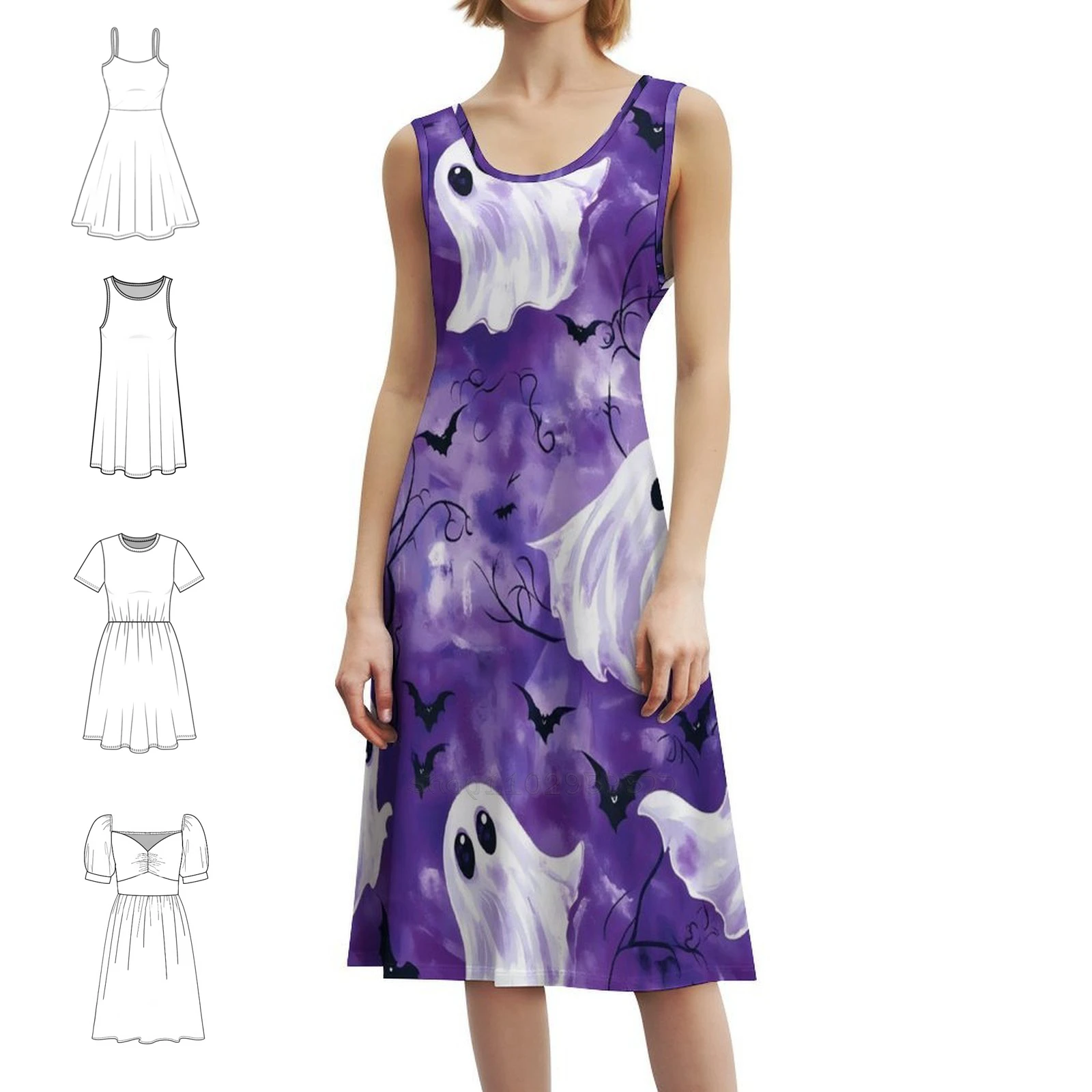 

Платье с вырезом в форме сердца и призрака «Летающие летучие мыши» Элегантное летнее праздничное платье для женщин Летучие мыши Призрак Плавающий летающий эскиз Женский