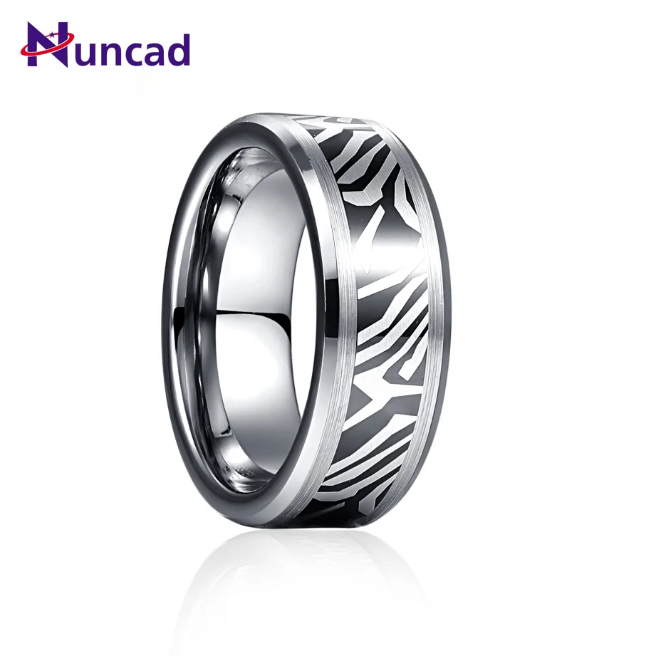 8mm Damascus Steel Pattern Lassa Tungsten Carbide Line  Men's Fashion Wedding Ring Jewelry Gift AAA Quality