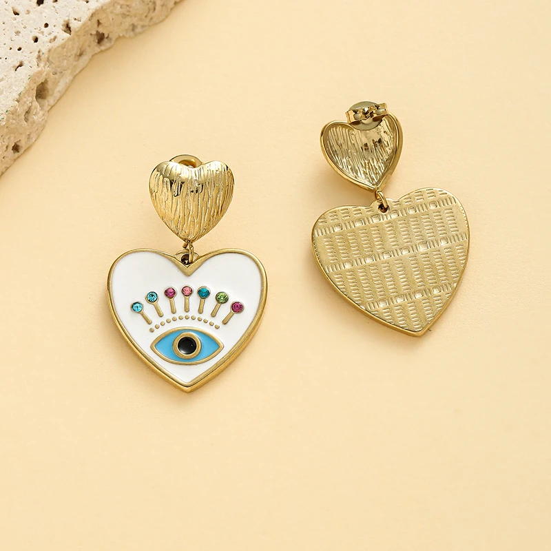 Trendy Enamel Evil Blue Eye Earrings For Momen Stainless Steel Charm Drop Earring Golden 14K Plated Party Wedding Jewelry Gift