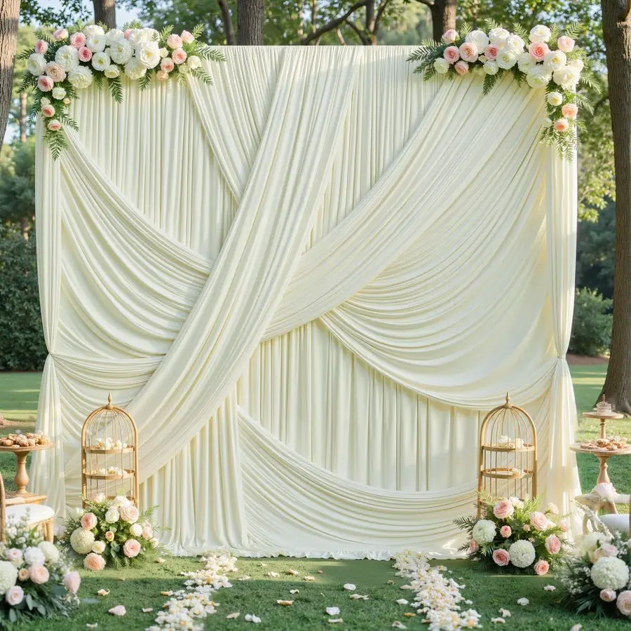 Ivory Backdrop Curtain for Wedding Parties, 4 Panels Wrinkle Free Polyester Photo Backdrop Drapes Back Drop Cloth for Birthday P