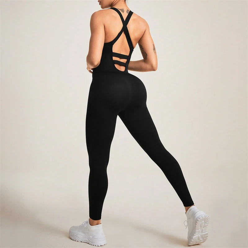 Workout Jumpsuits For Women Sexy Sleeveless Hollow Gym Bodycon Seamless Yoga Rompers Cross Straps