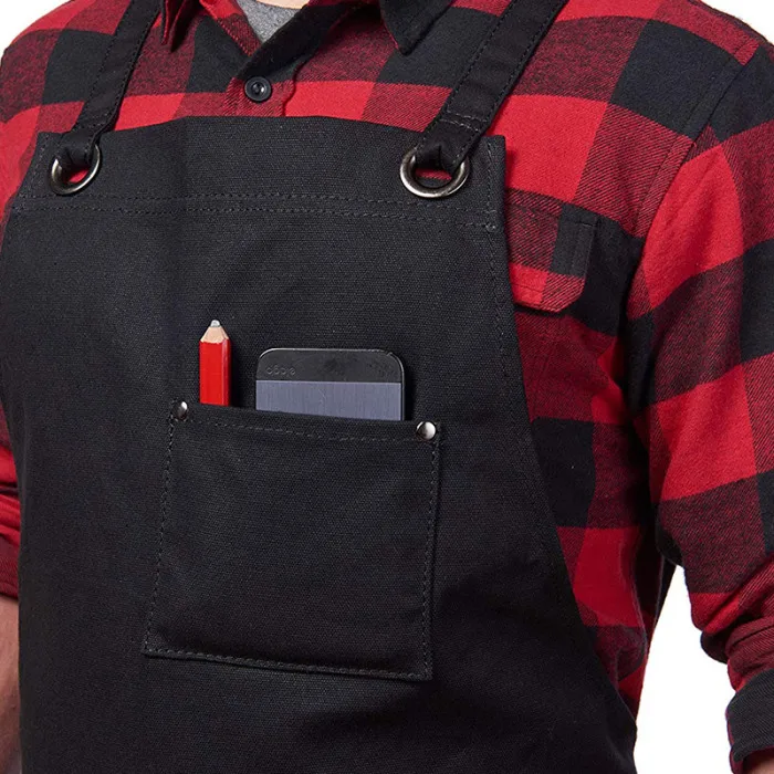 Waxed Canvas Work Apron with Pockets Adjustable Gardening Apron Heavy Duty Woodworking Apron Tool Holder for Carpenter Men Women